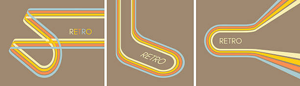 A retro 1970s-style background. Colorful lines. Abstract, dynamic curved ribbons. Designed for posters or banners for sports competitions and races. A collection of vector illustrations.