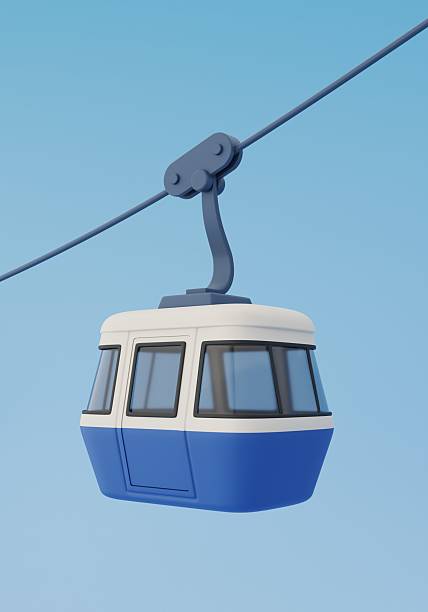 istock A 3D image of a funicular with a cable car on a blue background. 2251720850