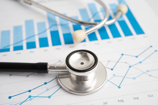 istock Stethoscope on chart or graph paper, Financial, account, statistics and business data medical health. 2251723002