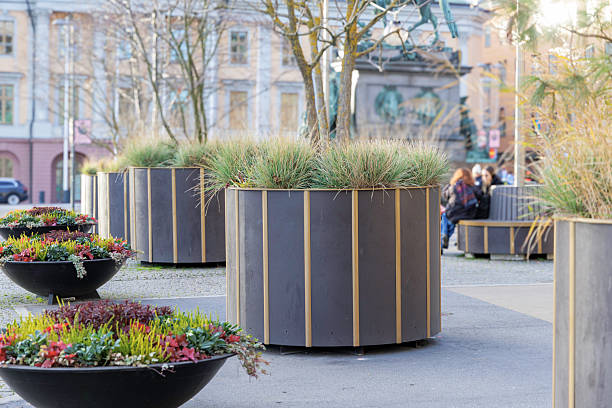 istock Modern Planters with Grass in a City Square 2251731745