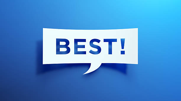3D illustration of a white paper cut-out speech bubble with the word Best!, set against a smooth blue gradient background.