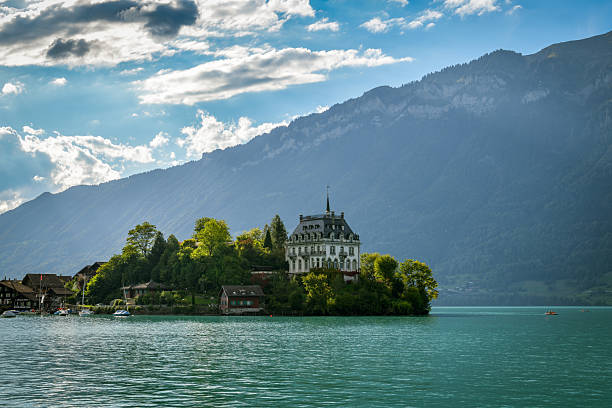 Iseltwald, Switzerland - September 5, 2020: View on mansion in Iseltwald, Switzerland during September 2020