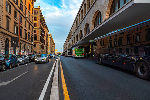 Roma Termini train station at dusk, Rome, Italy.