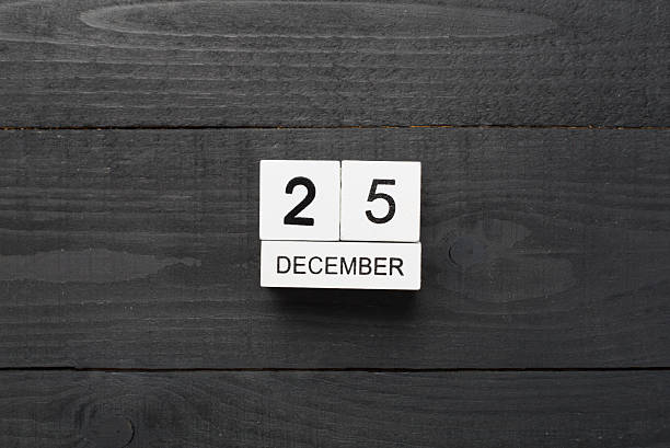 Wooden desk calendar, December 31, on a gray background.