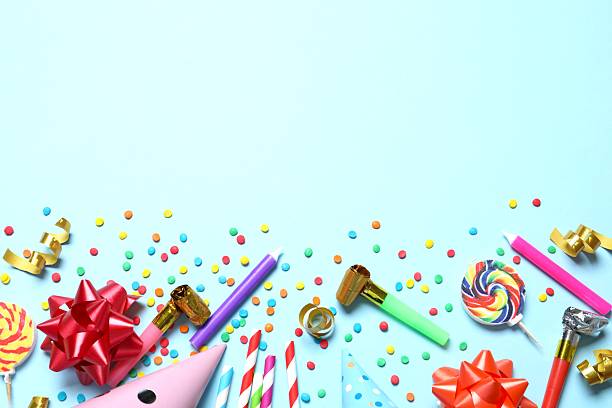 istock Frame of different party items and decorations with space for text on blue background, flat lay 2251773266