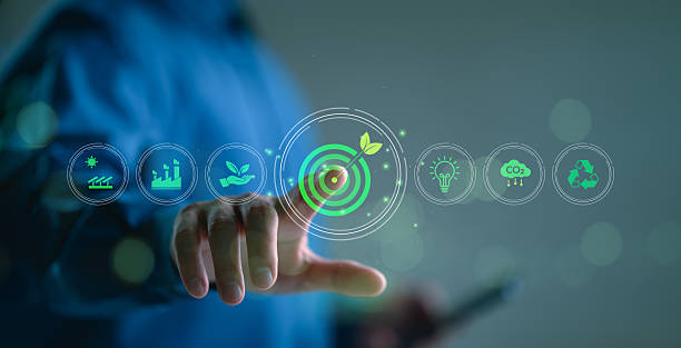 istock Net-zero and carbon-neutral concept. Businessman touch on virtual screen Net Zero icons, renewable energy, co2 emissions reduction, green production, waste recycling, solar power. 2251777274