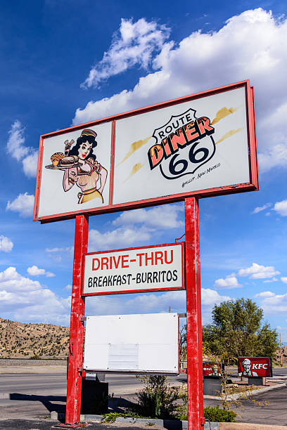 Gallup, New Mexico, USA - October 18, 2025: The Route 66 Diner sign recalls the mid-century heyday of Historic Route 66, when neon signs and roadside cafés welcomed travelers across the Southwest.