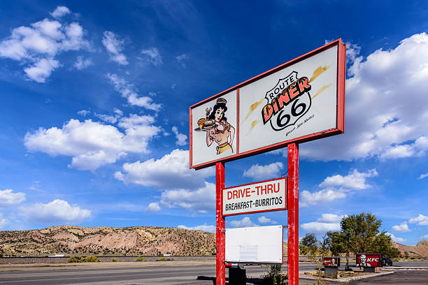 Gallup, New Mexico, USA - October 18, 2025: The Route 66 Diner sign recalls the mid-century heyday of Historic Route 66, when neon signs and roadside cafés welcomed travelers across the Southwest.
