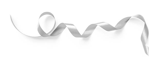 istock Silver ribbon satin bow curly scroll isolated on white background with clipping path for Christmas and wedding card confetti design decoration 2251785413