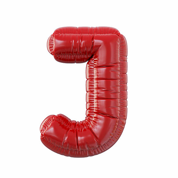 Red Color Letter J Balloon Isolated On White Background