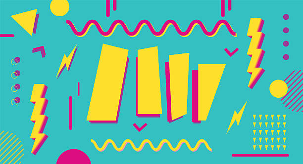 Y2K, 90s and 80s inspired poster design with retro style textures, mixed alphabet typography and geometric shape elements on an aesthetic fashion background. Eighties graphic visuals for pop and rock music party event template. Vintage poster and banner