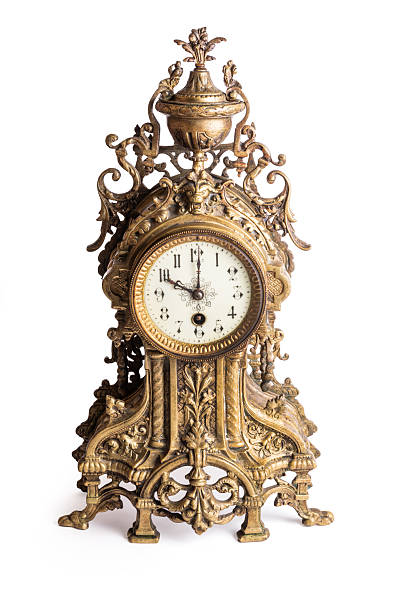 istock Antique 19th century German bronze table clock on a white background 2251797449