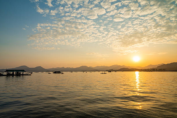Sunset over West Lake in Hangzhou, China