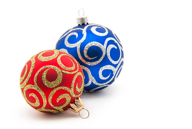 istock Christmas balls red and blue on a white background 2251822119