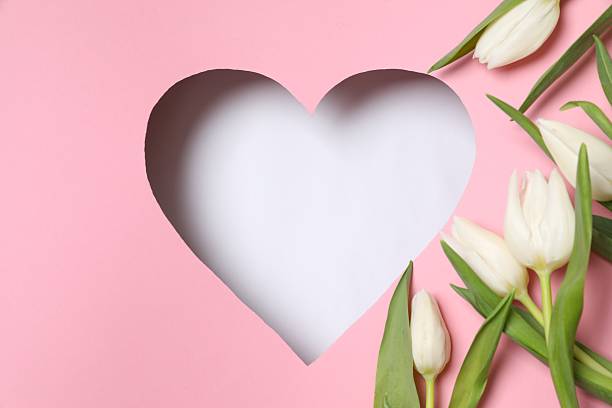 istock Heart surrounded with fresh tulips on pastel pink background 2251822154
