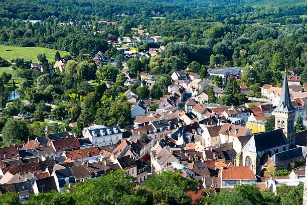 View from above of the town of Chevreuse, Yvelines, France
