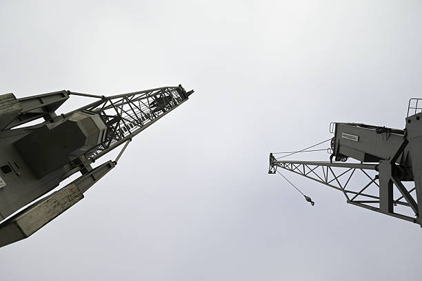 Industrial cranes at Hafencity Docks. Hamburg transport ald trading system.