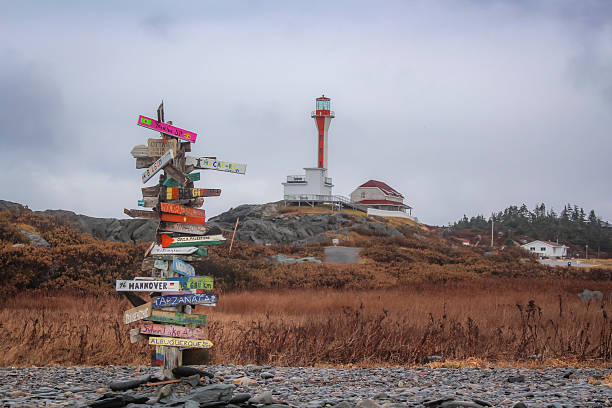 Cape Forchu - November, 2025: Drone shot of a beautiful cloudy day at the Cape Forchu Lighthouse, located near Yarmouth. Because shipwrecks were so common in this area, they built the original lighthouse (of which the light station was replaced in 1962) in 1874. After Yarmouth became Canada's second largest port of registry.