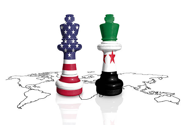 istock Chess made from USA and Syria flags on a world map 2251828605