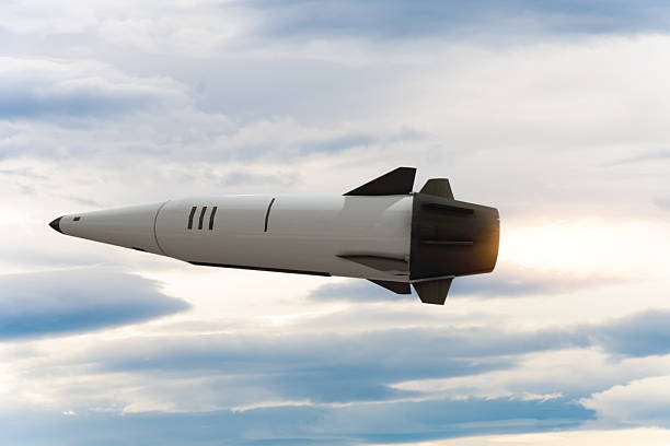istock A military rocket is flying in the sky with its engine running. 2251837061