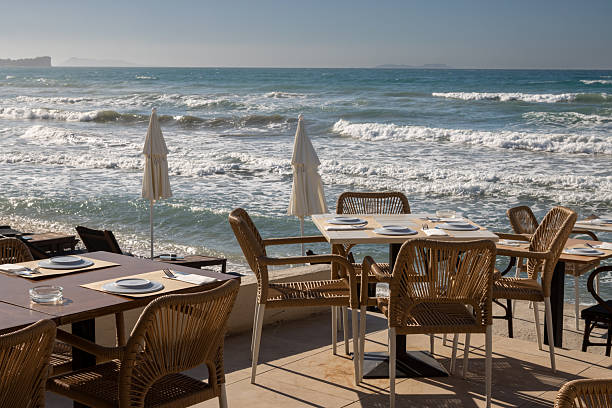 istock Empty restaurant terrace with seaview, Greece 2251839585