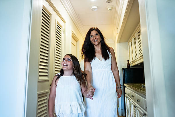 Family arriving on hotel room