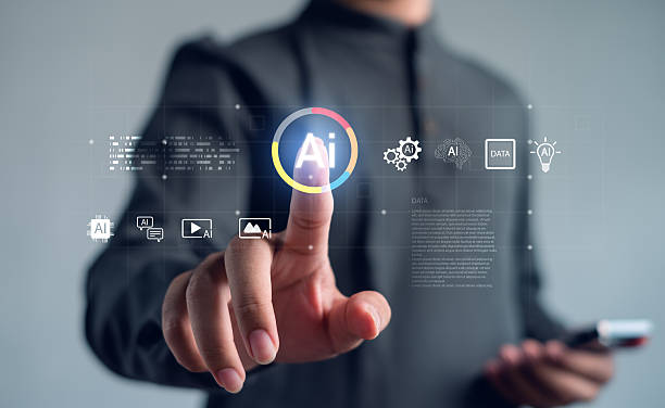 istock person interacting with a futuristic AI interface by touching virtual icons, representing artificial intelligence, automation, digital data processing, smart technology, modern innovative solutions. 2251850534