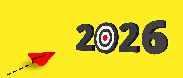 istock Concept for Planning Success Goals for 2026. Red Paper Plane Flying Toward Success in 2026. paper art style. vector. 2251851961