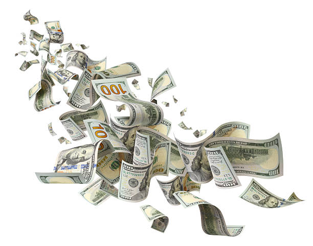 istock Flying hundred dollar bills, isolated on white background 2251863524