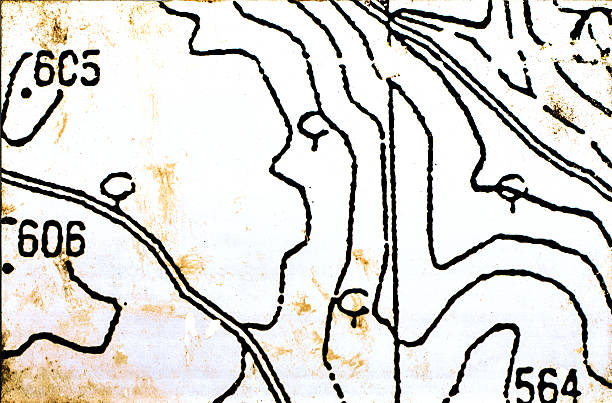 Topographic map detailing elevation changes through contour lines and numerical values, representing complex geographical data