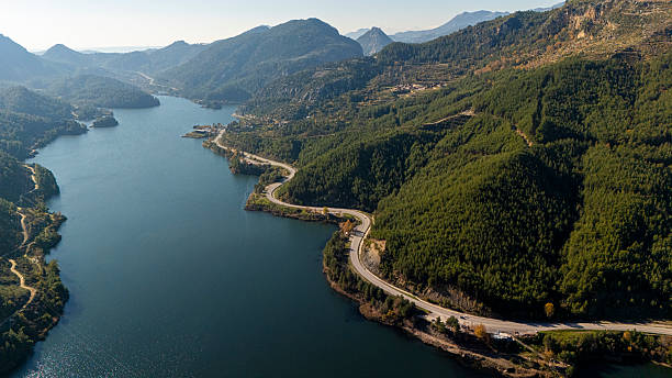 istock Drone view of mountains and large lake 2251880893