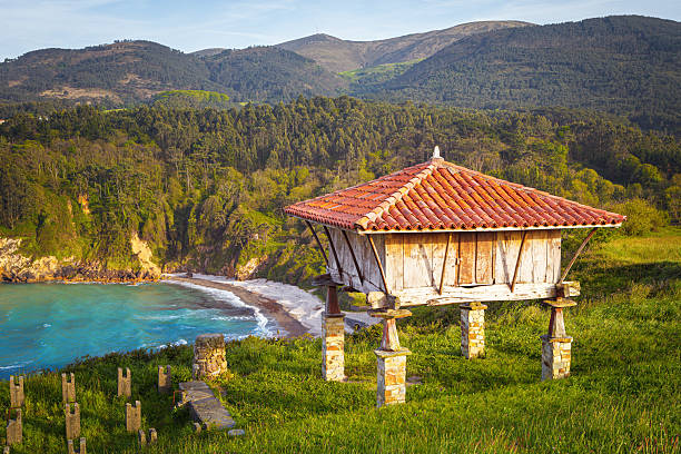 From the Regalina viewpoint, above the cliffs of Punta del Cuerno and Cadavedo beach, a stunning panoramic view of the Asturian coastline, on the way to St. James, Asturias, spain