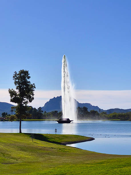 Water Fountain on Lake. Shot in Fountain Hills, Arizona