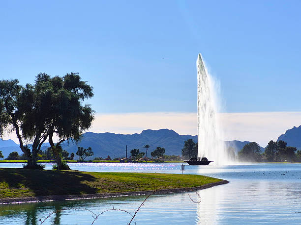 Water Fountain on Lake. Shot in Fountain Hills, Arizona