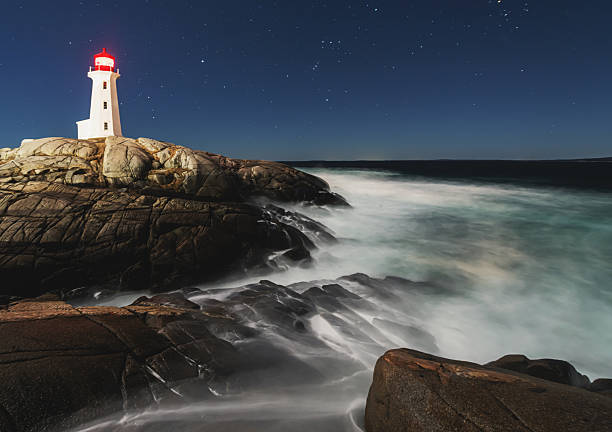 Peggy's Cove Lighthouse in the light of a Full Moon.