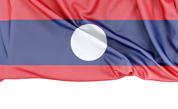 istock Flag of Laos isolated on white background with copy space below. 3D rendering 2251900086