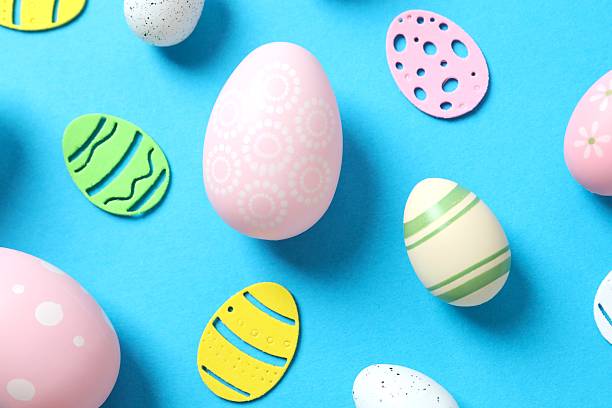 istock Happy Easter. Colorful eggs on color background, space for text or advertising 2251901691