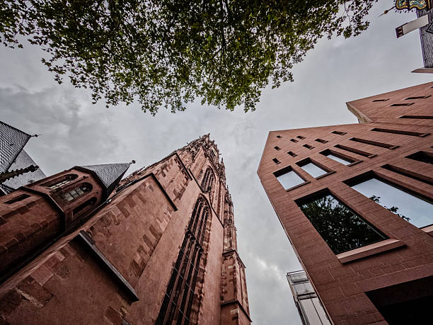 frankfurt germany view up at highrise buildings