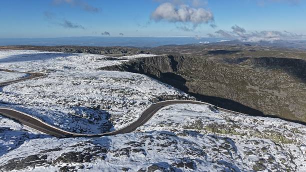 Aerial view of snowy Serra da Estrela