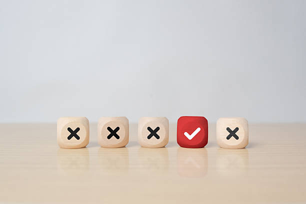 istock Close up wooden block stack with check mark and cross symbol for customer survey service and feedback. 2251914143