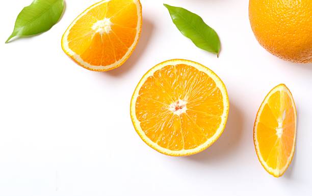 istock Fresh orange citrus fruit with leaves on white background 2251919198
