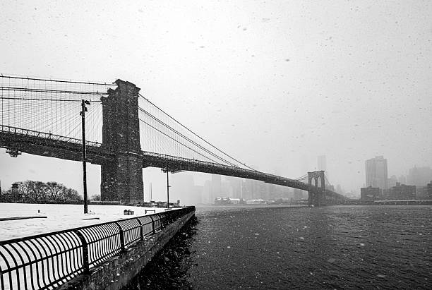 Monochrome Manhattan Skyline from Brooklyn Bridge Park