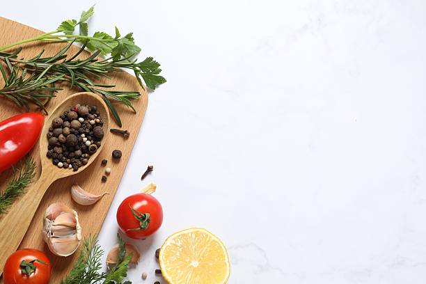 istock Fresh vegetables with herbs and spices, top view 2251923297