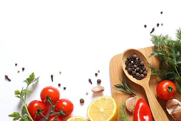 istock Fresh vegetables with herbs and spices, top view 2251923318
