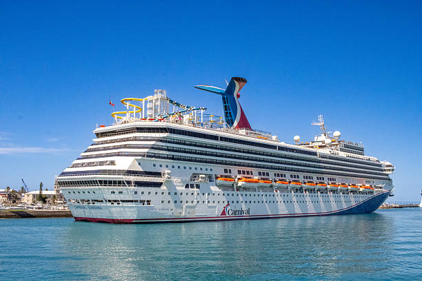 Miami, Florida, USA - December 23, 2024: Carnival Magic cruise ship voyage. Cruise in summer vacation. Carnival cruise line. Cruise ship tour and travel at ocean. Ship departing Miami port.