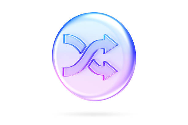 shuffle glassmorphism icon, showcasing stylized design with interweaving arrows, symbolizing the concept of randomness, order, and rearrangement