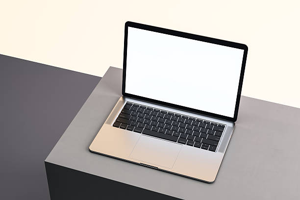 istock Modern laptop with blank screen on minimalist desk, clean display for branding or design template in a light background setting. 3D Rendering 2251941490