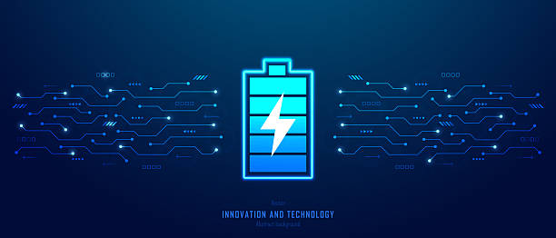 istock Concept of battery technology. Battery icon on futuristic circuit background. Future EV energy storage and future EV energy storage. Vector illustration. 2251947235