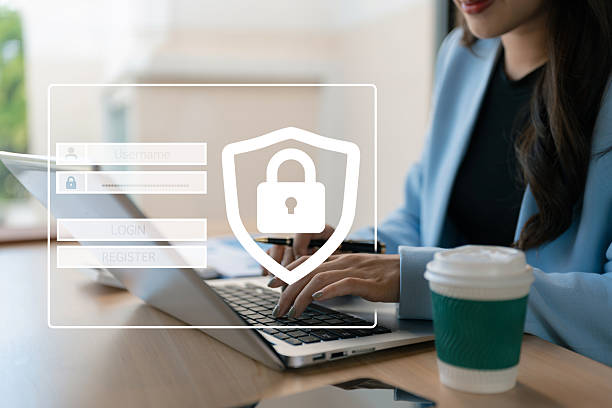 istock woman typing login and password in the concept of cyber security, information security, data protection, and encryption for secure access to user's personal information. 2251956992