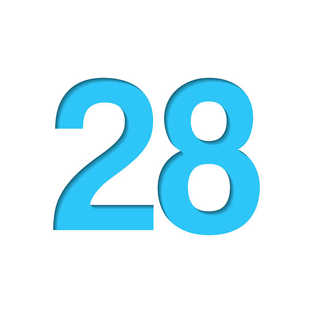 istock 28 - Number Twenty-eight. Icon cut out on white paper with blue background 2251961365